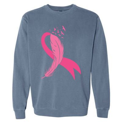 Pink Feather Ribbon Breast Cancer Awareness Gift Garment-Dyed Sweatshirt