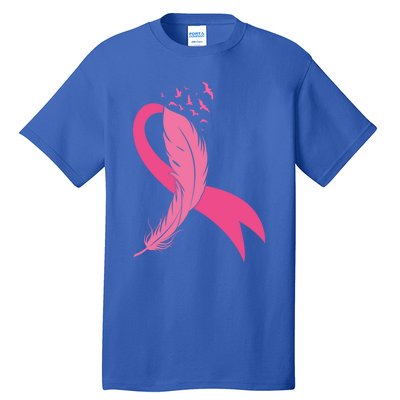 Pink Feather Ribbon Breast Cancer Awareness Gift Tall T-Shirt