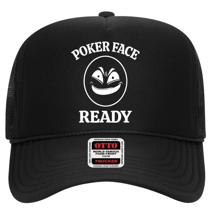 Poker Face Ready Gambling Texas Holdem Funny Card Playing High Crown Mesh Back Trucker Hat