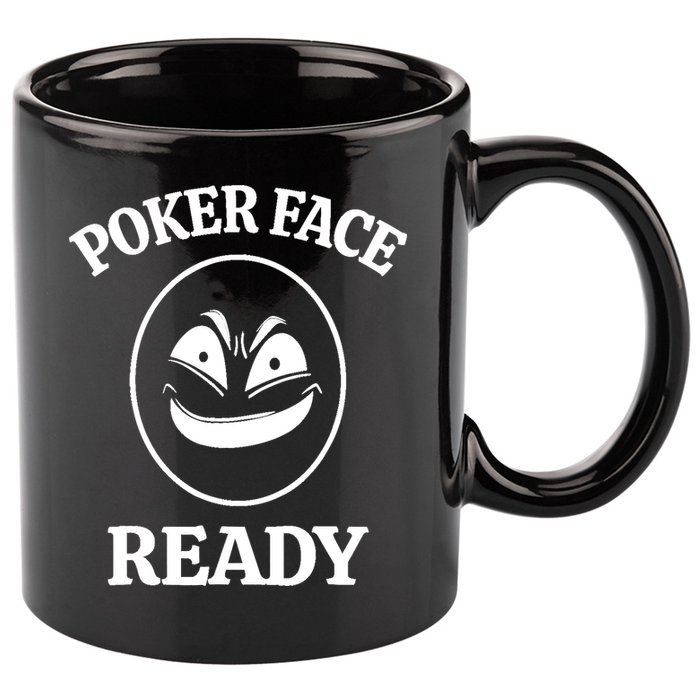 Poker Face Ready Gambling Texas Holdem Funny Card Playing 11oz C Handle Ceramic Mug