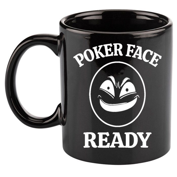 Poker Face Ready Gambling Texas Holdem Funny Card Playing 11oz C Handle Ceramic Mug