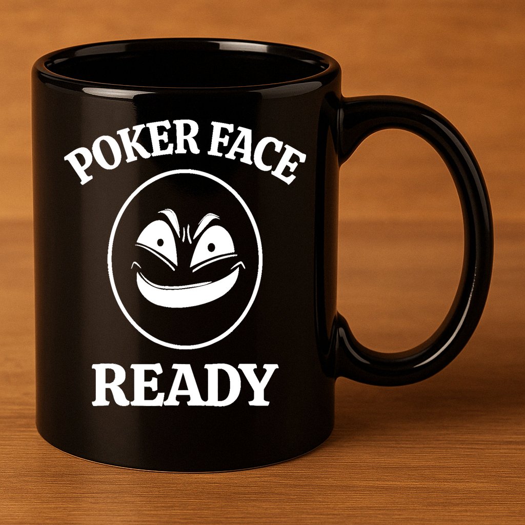 Poker Face Ready Gambling Texas Holdem Funny Card Playing 11oz C Handle Ceramic Mug