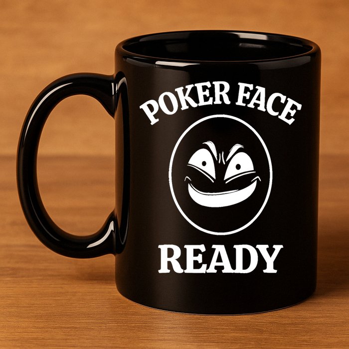Poker Face Ready Gambling Texas Holdem Funny Card Playing 11oz C Handle Ceramic Mug