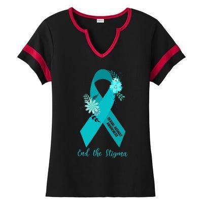 Ph Floral Ribbon Sexual Assault Awareness Month Ladies Halftime Notch Neck Tee