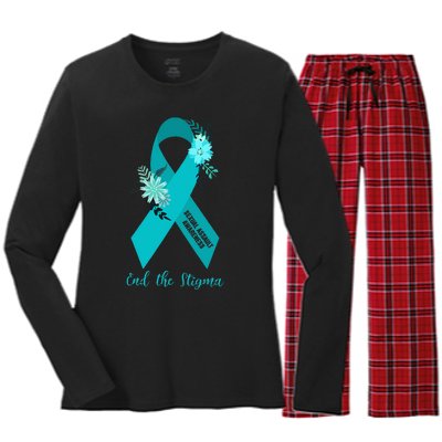 Ph Floral Ribbon Sexual Assault Awareness Month Women's Long Sleeve Flannel Pajama Set 