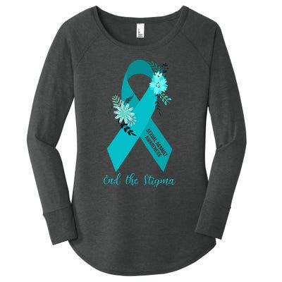 Ph Floral Ribbon Sexual Assault Awareness Month Women's Perfect Tri Tunic Long Sleeve Shirt