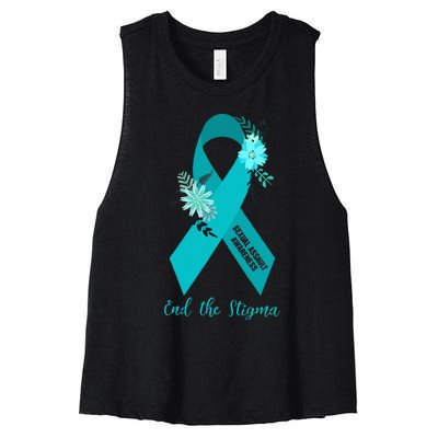 Ph Floral Ribbon Sexual Assault Awareness Month Women's Racerback Cropped Tank