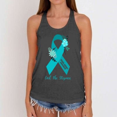 Ph Floral Ribbon Sexual Assault Awareness Month Women's Knotted Racerback Tank