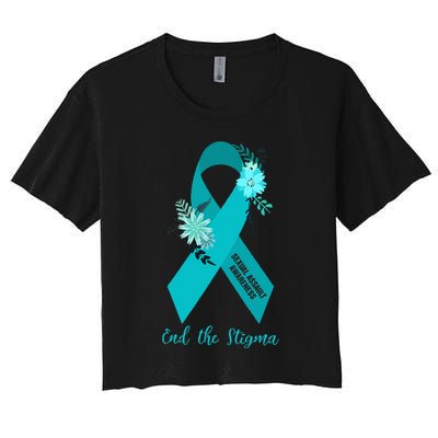 Ph Floral Ribbon Sexual Assault Awareness Month Women's Crop Top Tee