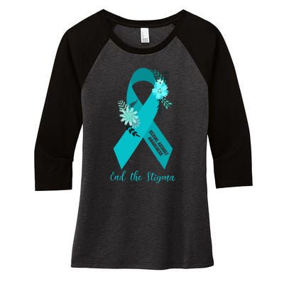 Ph Floral Ribbon Sexual Assault Awareness Month Women's Tri-Blend 3/4-Sleeve Raglan Shirt