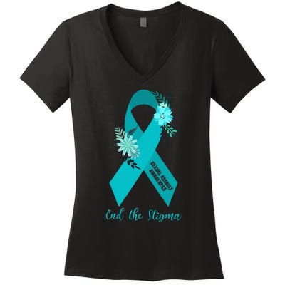 Ph Floral Ribbon Sexual Assault Awareness Month Women's V-Neck T-Shirt