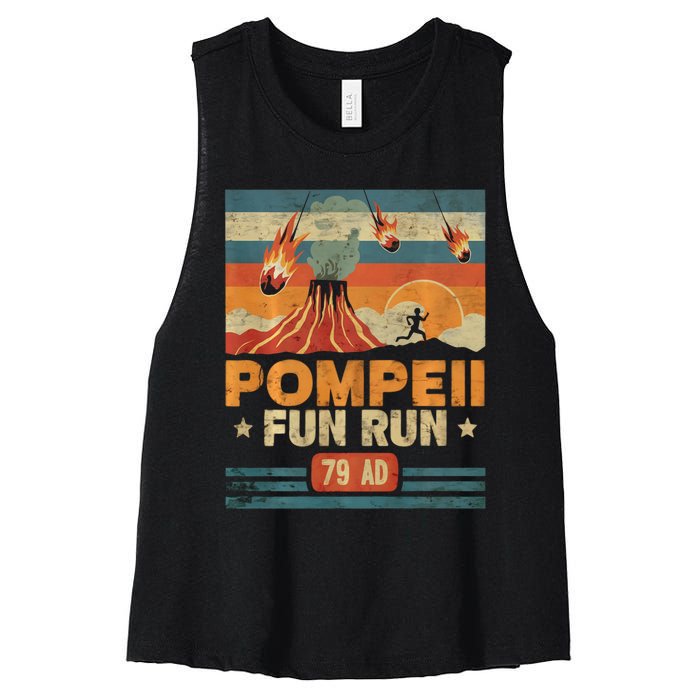 Pompeii Fun Run Retro Volcano Lover Geology Volcanologist Women's Racerback Cropped Tank