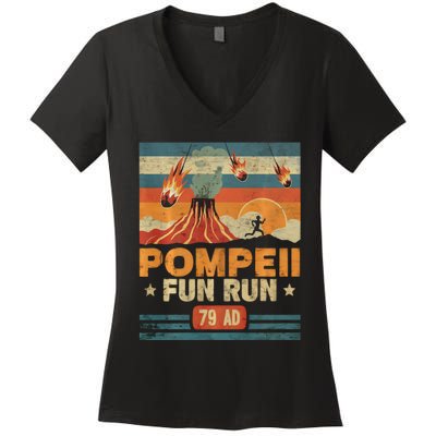 Pompeii Fun Run Retro Volcano Lover Geology Volcanologist Women's V-Neck T-Shirt