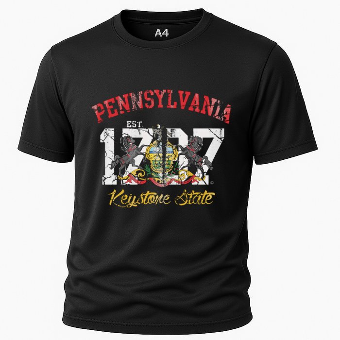 Pennsylvania Flag Retro Distressed Fade Cooling Performance Crew T-Shirt