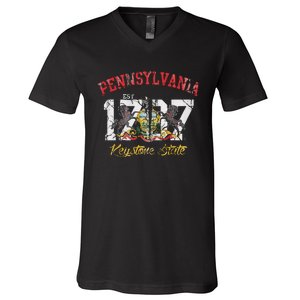 Pennsylvania Flag Retro Distressed Fade V-Neck T-Shirt