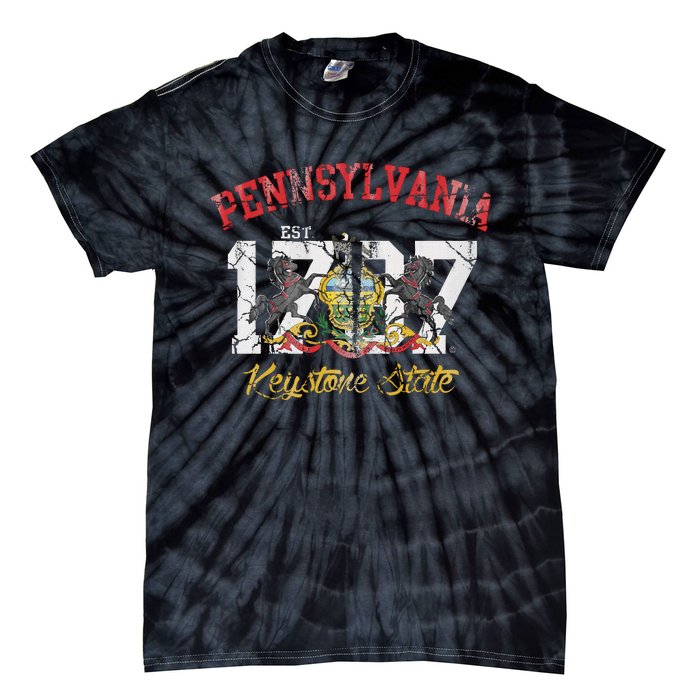 Pennsylvania Flag Retro Distressed Fade Tie-Dye T-Shirt