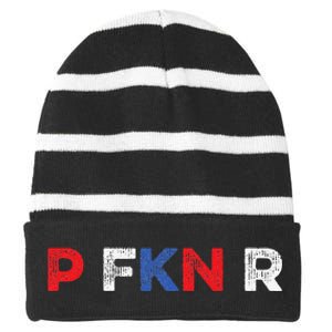 P FKN R Puerto Rico Fan Funny Meme Spanish Music Urban Slang Striped Beanie with Solid Band