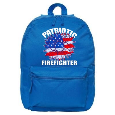 Patriotic Firefighter Sunflower Retro Job America Flag Gift 16 in Basic Backpack