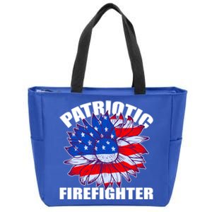 Patriotic Firefighter Sunflower Retro Job America Flag Gift Zip Tote Bag