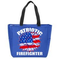 Patriotic Firefighter Sunflower Retro Job America Flag Gift Zip Tote Bag