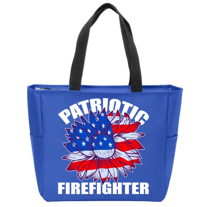 Patriotic Firefighter Sunflower Retro Job America Flag Gift Zip Tote Bag