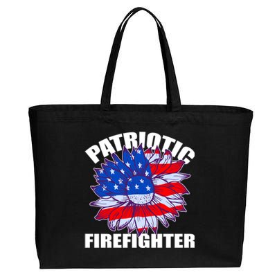 Patriotic Firefighter Sunflower Retro Job America Flag Gift Cotton Canvas Jumbo Tote