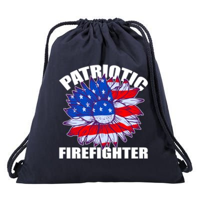 Patriotic Firefighter Sunflower Retro Job America Flag Gift Drawstring Bag