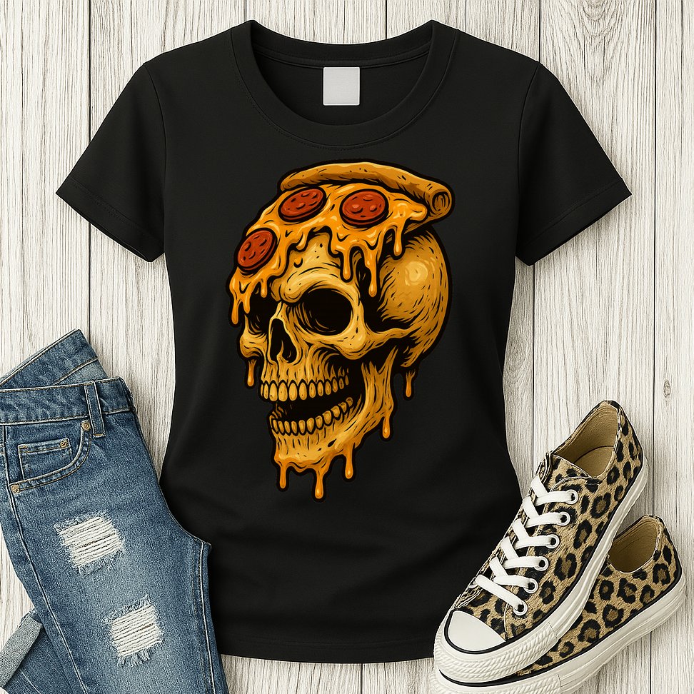 Pizza Food Skull Horror Womens T-Shirt