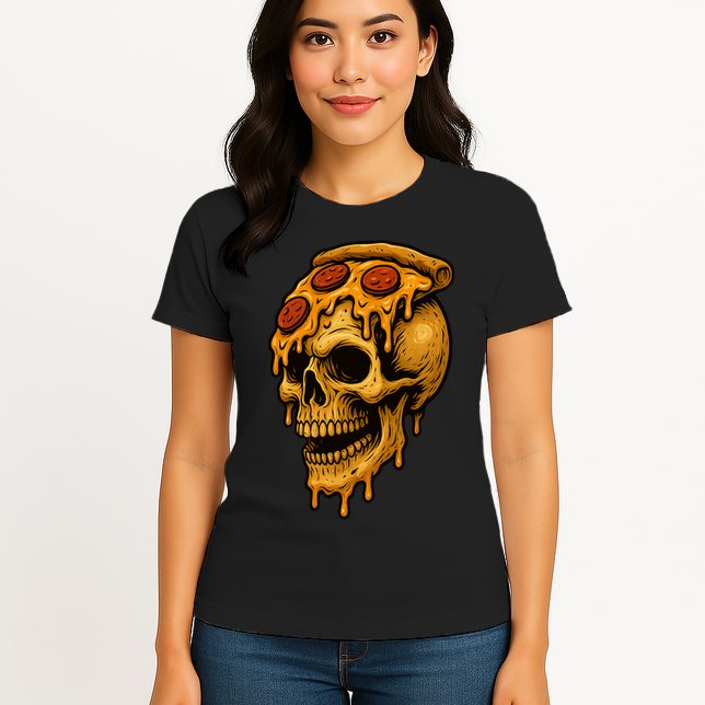 Pizza Food Skull Horror Womens T-Shirt