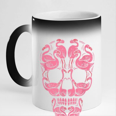 Pink Flamingo Skull Breast Cancer Awareness Halloween Women 11oz Black Color Changing Mug