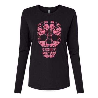 Pink Flamingo Skull Breast Cancer Awareness Halloween Women Womens Cotton Relaxed Long Sleeve T-Shirt