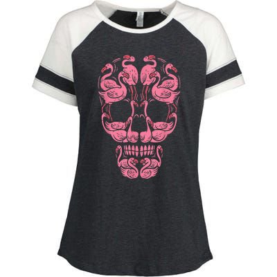 Pink Flamingo Skull Breast Cancer Awareness Halloween Women Enza Ladies Jersey Colorblock Tee