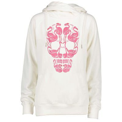 Pink Flamingo Skull Breast Cancer Awareness Halloween Women Womens Funnel Neck Pullover Hood