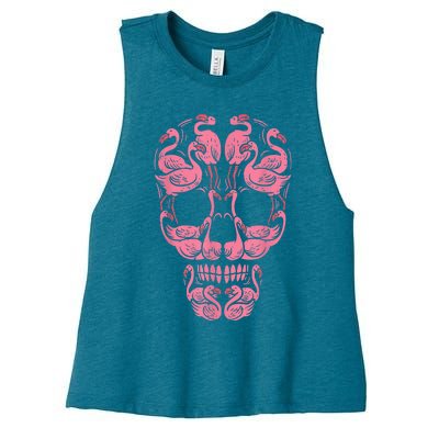 Pink Flamingo Skull Breast Cancer Awareness Halloween Women Women's Racerback Cropped Tank