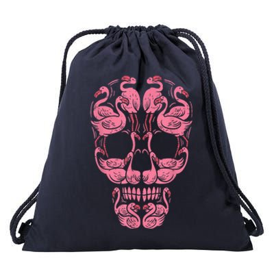 Pink Flamingo Skull Breast Cancer Awareness Halloween Women Drawstring Bag