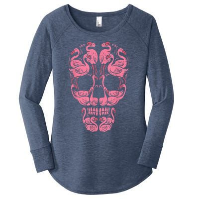 Pink Flamingo Skull Breast Cancer Awareness Halloween Women Women's Perfect Tri Tunic Long Sleeve Shirt