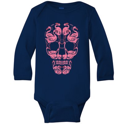 Pink Flamingo Skull Breast Cancer Awareness Halloween Women Baby Long Sleeve Bodysuit