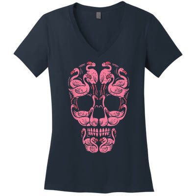 Pink Flamingo Skull Breast Cancer Awareness Halloween Women Women's V-Neck T-Shirt