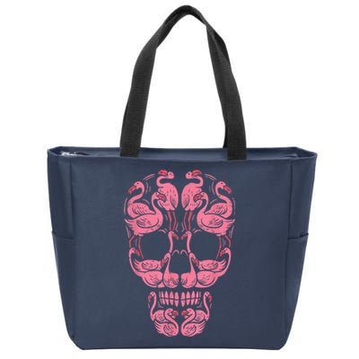 Pink Flamingo Skull Breast Cancer Awareness Halloween Women Zip Tote Bag