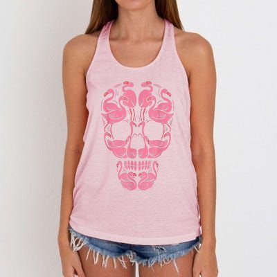 Pink Flamingo Skull Breast Cancer Awareness Halloween Women Women's Knotted Racerback Tank