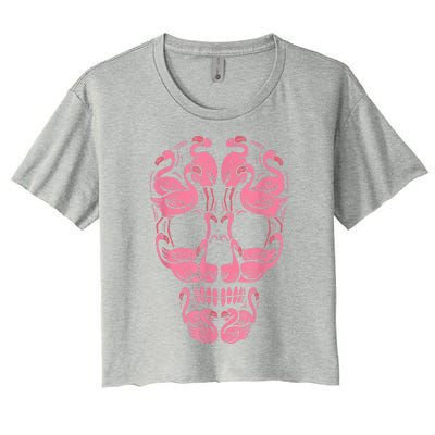 Pink Flamingo Skull Breast Cancer Awareness Halloween Women Women's Crop Top Tee