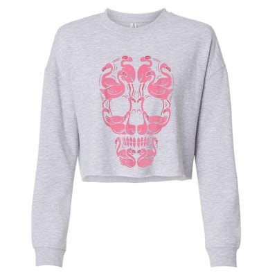 Pink Flamingo Skull Breast Cancer Awareness Halloween Women Cropped Pullover Crew