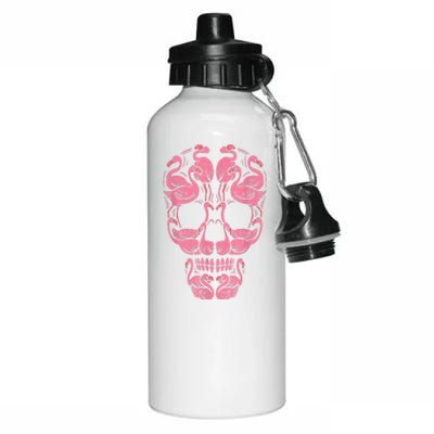 Pink Flamingo Skull Breast Cancer Awareness Halloween Women Aluminum Water Bottle