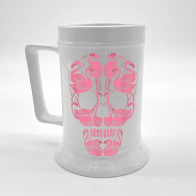 Pink Flamingo Skull Breast Cancer Awareness Halloween Women Beer Stein