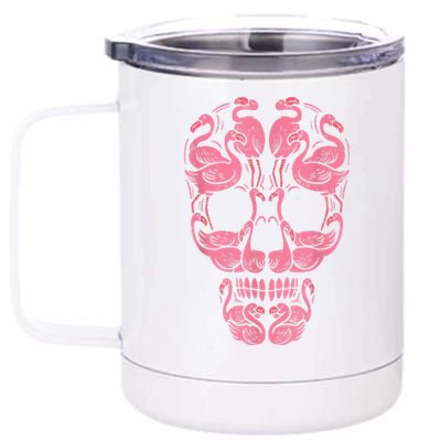 Pink Flamingo Skull Breast Cancer Awareness Halloween Women 12 oz Stainless Steel Tumbler Cup