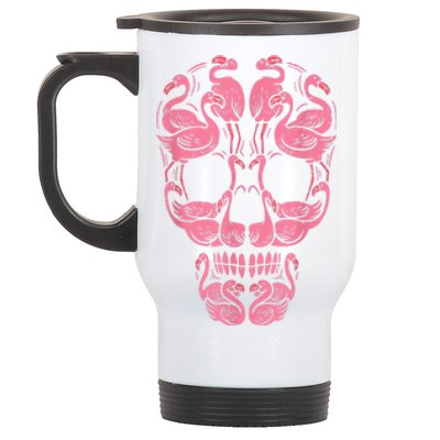 Pink Flamingo Skull Breast Cancer Awareness Halloween Women Stainless Steel Travel Mug