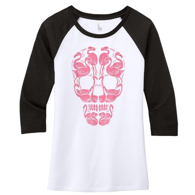 Pink Flamingo Skull Breast Cancer Awareness Halloween Women Women's Tri-Blend 3/4-Sleeve Raglan Shirt