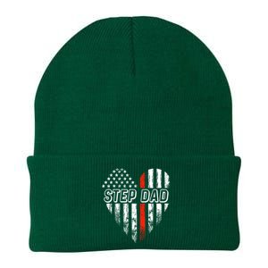 Proud Firefighter Step Dad American Flag Heart Gift Knit Cap Winter Beanie