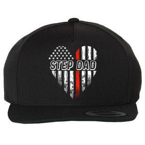 Proud Firefighter Step Dad American Flag Heart Gift Wool Snapback Cap