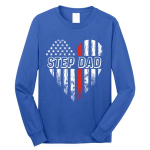 Proud Firefighter Step Dad American Flag Heart Gift Long Sleeve Shirt